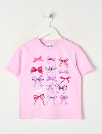 Mac & Ellie Ribbon Bows Pastel Short Sleeve Boxy Tee, Lilac product photo