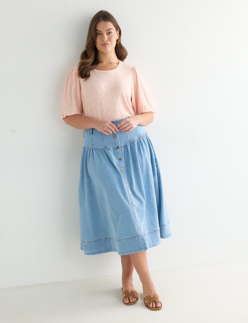 Whistle Panelled Denim Skirt, Light Blue Wash product photo View 13 L