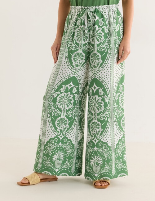 Whistle Scarf Print Tie Waist Culotte, Green product photo