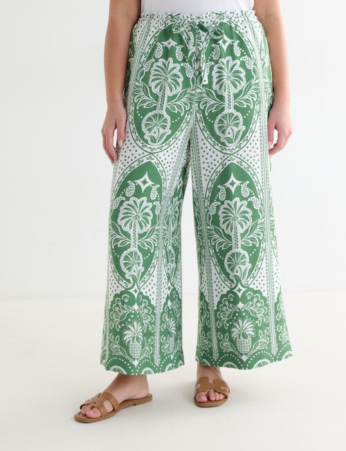 Whistle Scarf Print Tie Waist Culotte, Green product photo View 12 L