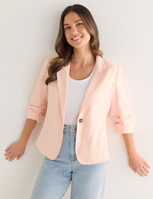 Whistle Ruched Sleeve Jacket, Peach product photo View 04 L