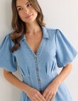 Whistle Denim Short Sleeve Shirt Dress, Light Blue Wash product photo View 04 S