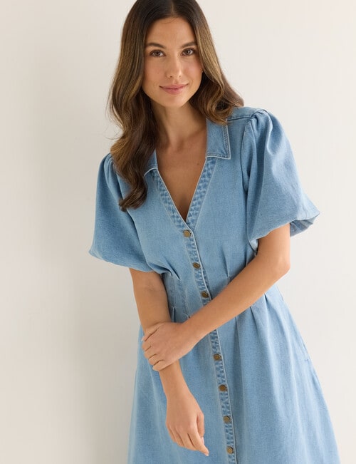 Whistle Denim Short Sleeve Shirt Dress, Light Blue Wash product photo View 08 L