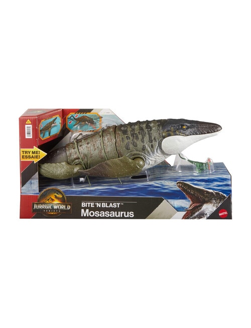 Jurassic World Rebirth Bite N Blast Mosasaurus Action Figure And Mini Dilophosaurus product photo