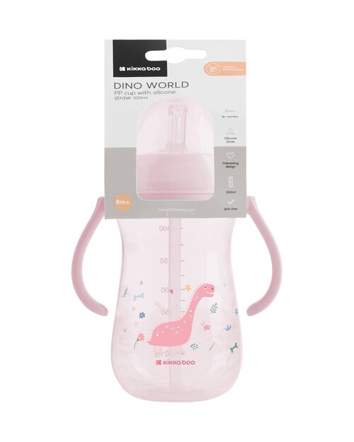 Kikkaboo PP Cup with Silicone Straw, 300ml, Dino World Pink product photo
