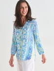 Ella J Scarf Print Pleat Shirt, Aqua product photo