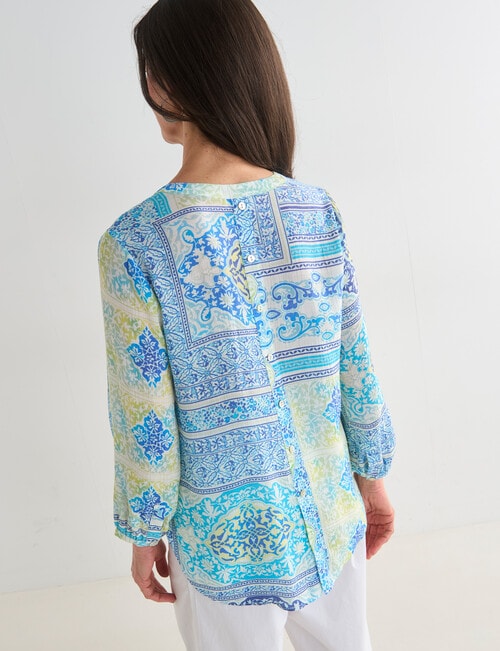 Ella J Scarf Print Pleat Shirt, Aqua product photo View 02 L