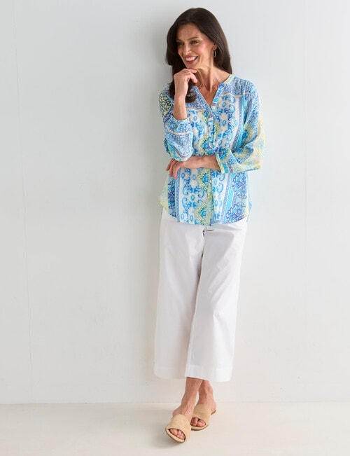 Ella J Scarf Print Pleat Shirt, Aqua product photo View 03 L