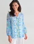 Ella J Scarf Print Pleat Shirt, Aqua product photo View 05 S