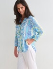 Ella J Scarf Print Pleat Shirt, Aqua product photo View 06 S