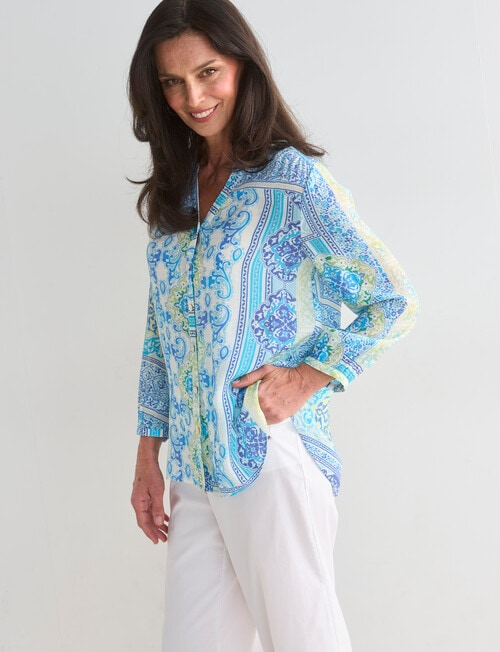 Ella J Scarf Print Pleat Shirt, Aqua product photo View 06 L