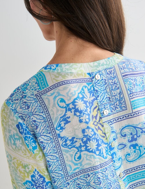 Ella J Scarf Print Pleat Shirt, Aqua product photo View 07 L