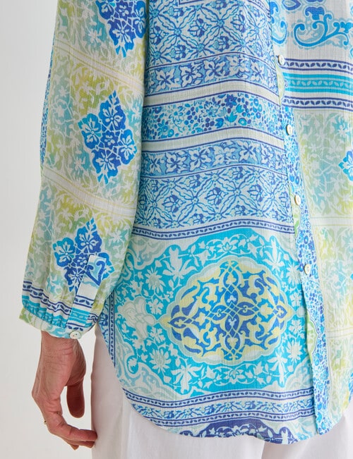 Ella J Scarf Print Pleat Shirt, Aqua product photo View 08 L