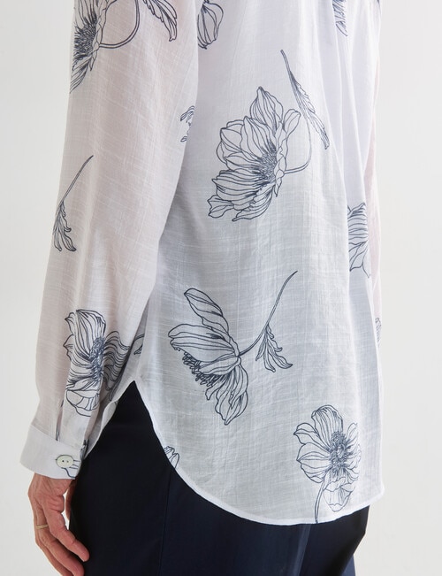 Ella J Floral Sketch Print Classic Shirt, White product photo View 06 L