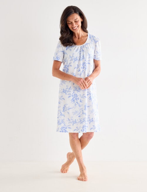 Ruby & Bloom Floral Short Sleeve Nightie, Blue & White, 10-20 product photo