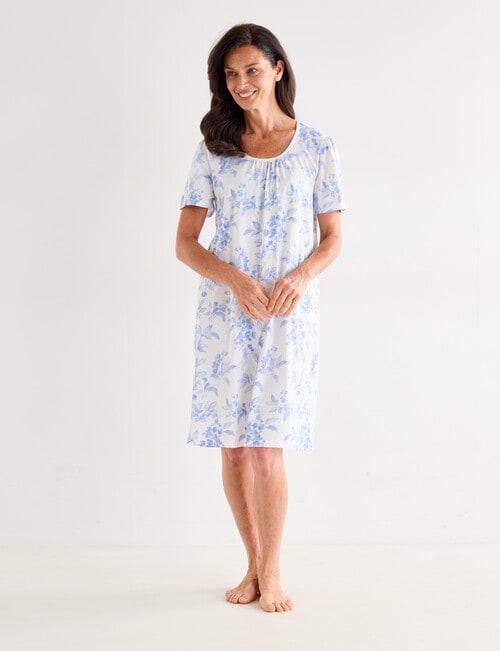 Ruby & Bloom Floral Short Sleeve Nightie, Blue & White, 10-20 product photo View 03 L