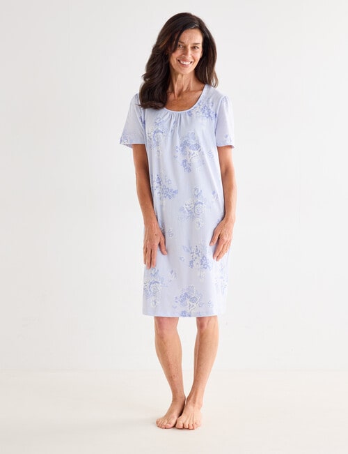 Ruby & Bloom Print Short Sleeve Nightie, Blue, 10-20 product photo View 03 L