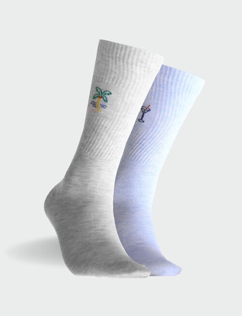 Mitch Dowd Palm Rib Bamboo Crew Socks, 2-Pack, Grey & Blue Marle product photo