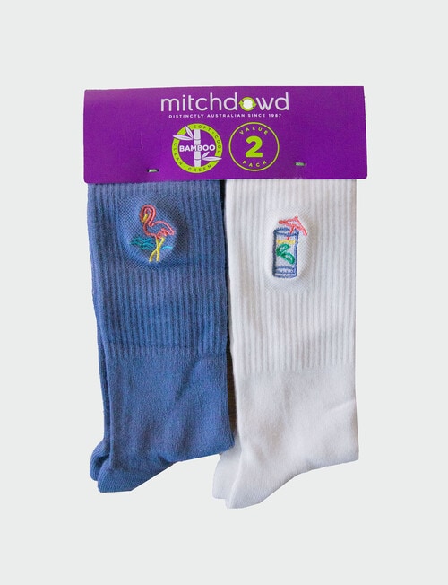 Mitch Dowd Flamingo Rib Bamboo Crew Socks, 2-Pack, Blue & White product photo View 02 L