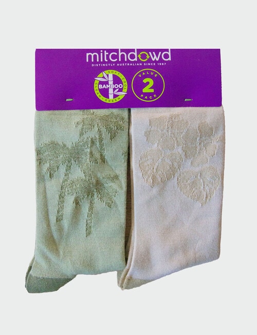 Mitch Dowd Stripe Palm Bamboo Crew Socks, 2-Pack, Green & Beige product photo View 02 L