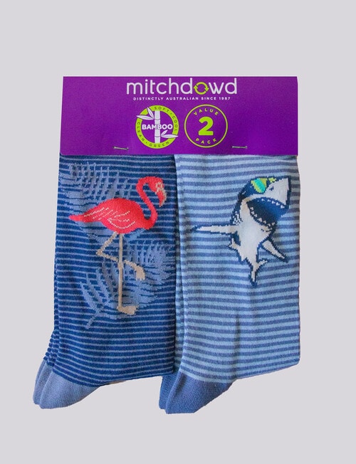 Mitch Dowd Stripe Flamingo Bamboo Crew Socks, 2-Pack, Blue product photo View 02 L