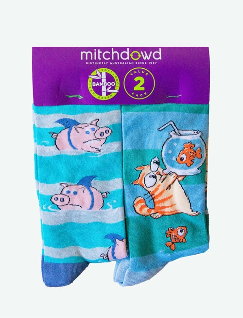 Mitch Dowd Pig Cat Bamboo Crew Sock, 2-Pack, Assorted product photo View 02 L