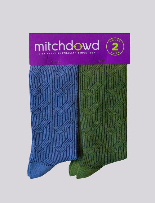 Mitch Dowd Textured Cotton Crew Socks, Grass Green & Blue product photo