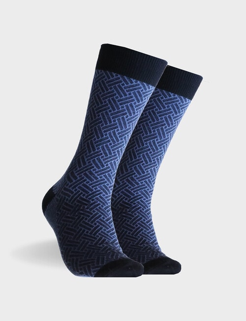 Mitch Dowd Basketweave Textured Cotton Crew Socks, Blue & Grey product photo View 02 L