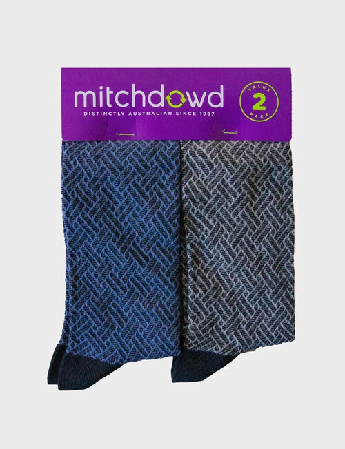 Mitch Dowd Basketweave Textured Cotton Crew Socks, Blue & Grey product photo View 03 L