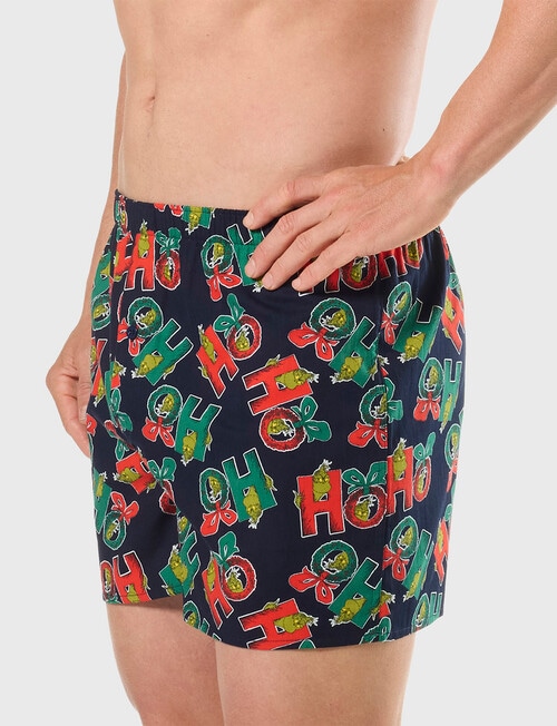 Licensed Grinch XmasWoven Boxer, Ho Ho Ho, Black product photo View 03 L