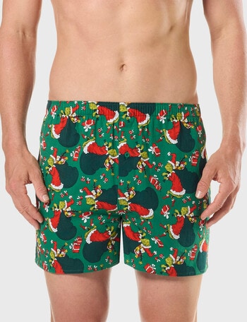 Licensed Grinch Xmas Woven Boxer, Grinch Gifts, Green product photo