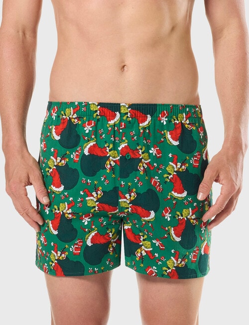 Licensed Grinch Xmas Woven Boxer, Grinch Gifts, Green product photo