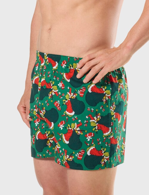 Licensed Grinch Xmas Woven Boxer, Grinch Gifts, Green product photo View 03 L