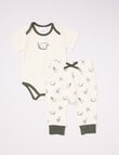 Teeny Weeny NZ Kiwi Bird Bodysuit & Pant Set, 2-Piece, White & Green product photo