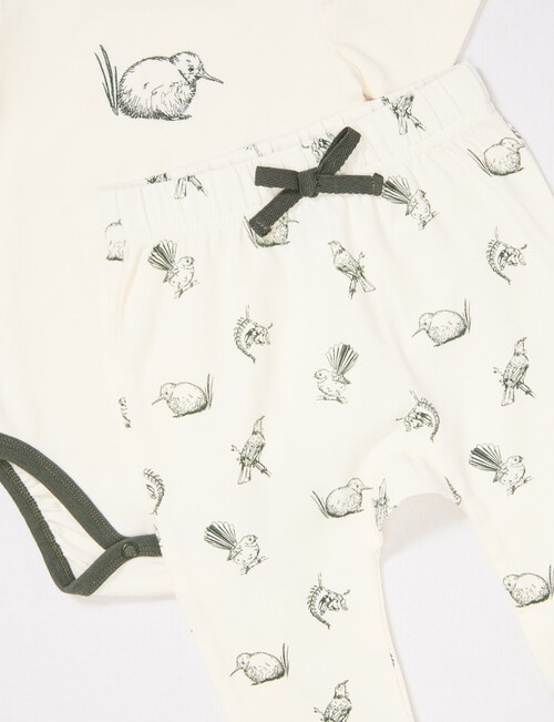 Teeny Weeny NZ Kiwi Bird Bodysuit & Pant Set, 2-Piece, White & Green product photo View 02 L