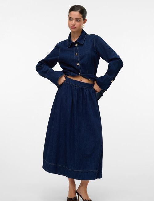 Vero Moda Maiken 7/8 Denim Midi Skirt, Dark Blue product photo View 03 L
