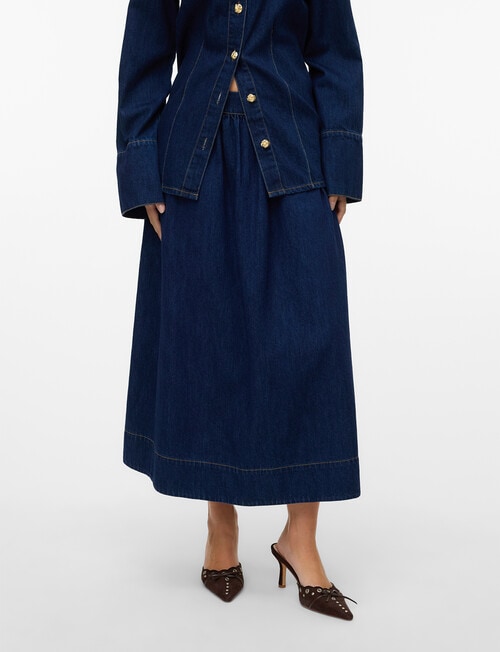 Vero Moda Maiken 7/8 Denim Midi Skirt, Dark Blue product photo View 04 L