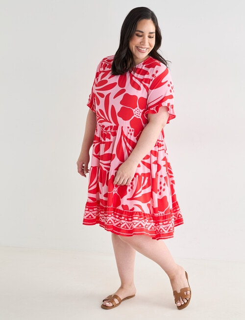 Studio Curve Bold Floral Button Back Dress, Pink & Red product photo View 03 L
