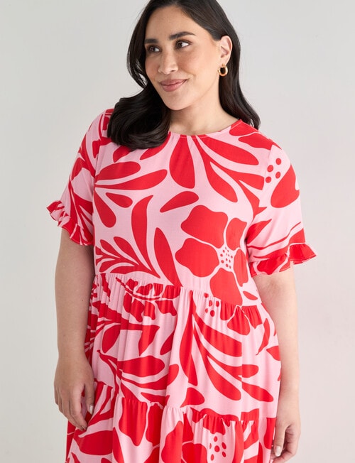 Studio Curve Bold Floral Button Back Dress, Pink & Red product photo View 05 L