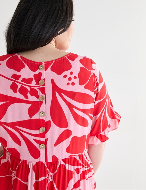 Studio Curve Bold Floral Button Back Dress, Pink & Red product photo View 07 L