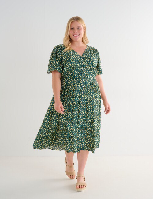 Studio Curve Ditsy Lemon Print Tea Dress, Navy product photo