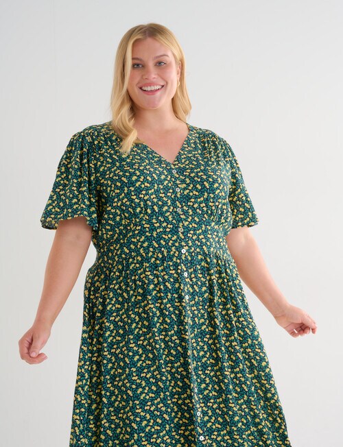 Studio Curve Ditsy Lemon Print Tea Dress, Navy product photo View 03 L