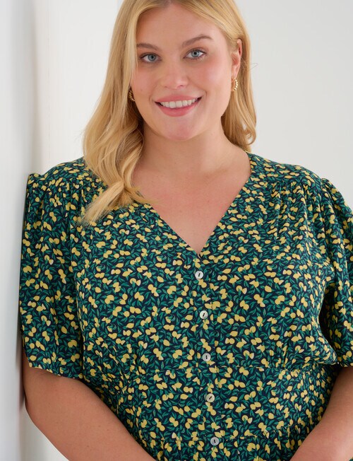 Studio Curve Ditsy Lemon Print Tea Dress, Navy product photo View 04 L