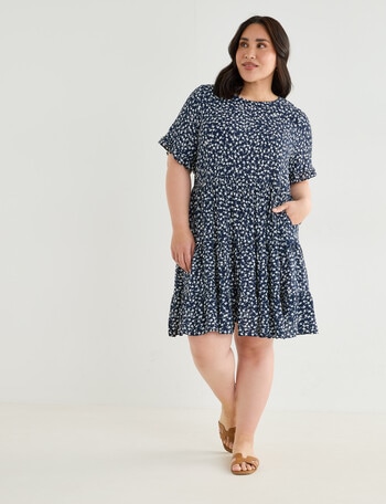 Studio Curve Ditsy Floral Button Back Dress, Navy product photo