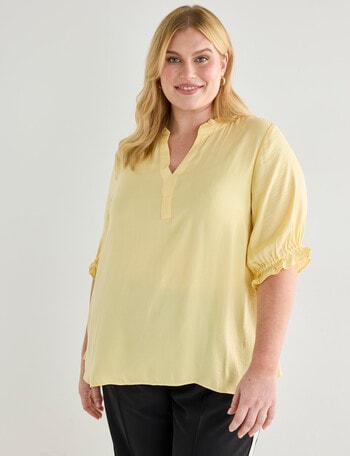 Studio Curve Hammered Satin Frill Cuff Top, Lemon product photo