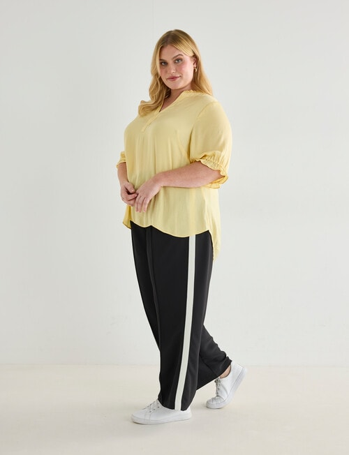 Studio Curve Hammered Satin Frill Cuff Top, Lemon product photo View 03 L