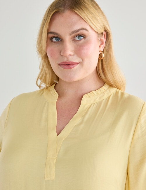 Studio Curve Hammered Satin Frill Cuff Top, Lemon product photo View 05 L