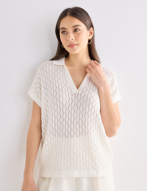 Whistle Short Sleeve Knitted Polo Shirt, Ivory product photo View 05 L