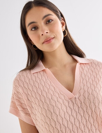 Whistle Short Sleeve Knitted Polo Shirt, Peach product photo