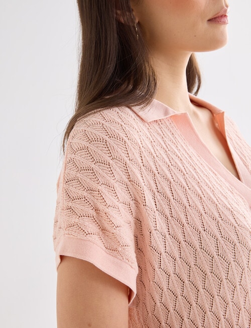 Whistle Short Sleeve Knitted Polo Shirt, Peach product photo View 04 L